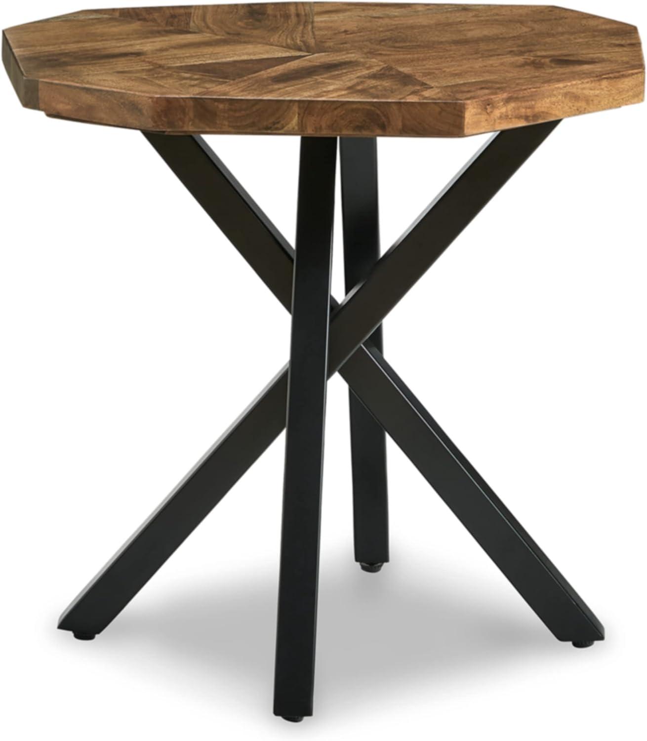 Signature Design by Ashley Haileeton End Table Black/Gray/Brown/Beige : Contemporary Pedestal Table, 24" Wide