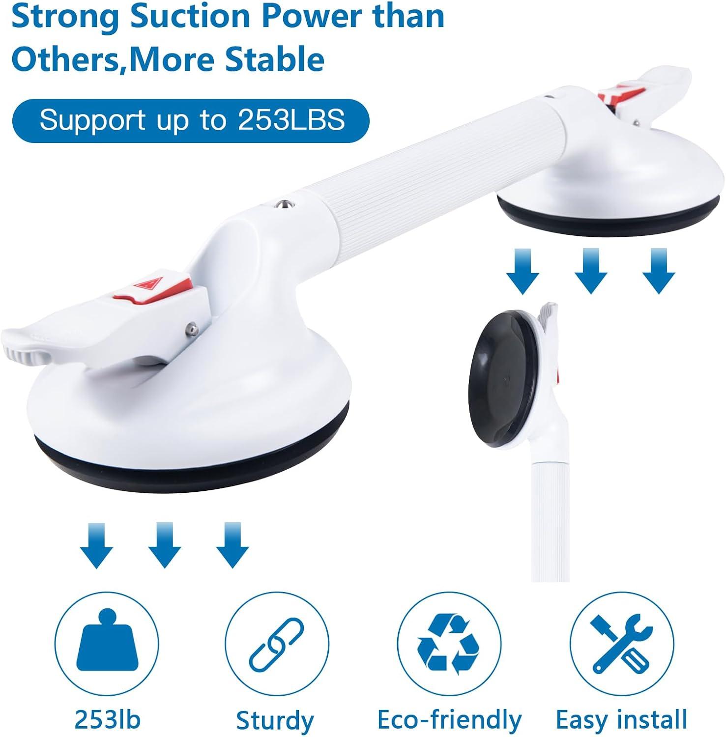 19inch Upgrade Suction Shower Grab Bar, Portable Shower Handle Bar Suction Grip Bar Bathtub Handle with Strong Hold Suction Cup Fitting and Rapid Release for Bathroom(Max Capacity :300lb