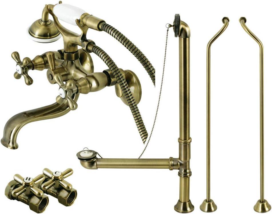 Kingston Brass Kingston Brass Vintage Three-Handle 2-Hole Tub Wall Mount Clawfoot Tub Faucet Package with Supply Line, Hand Shower and Tub Drain CCK225PBD