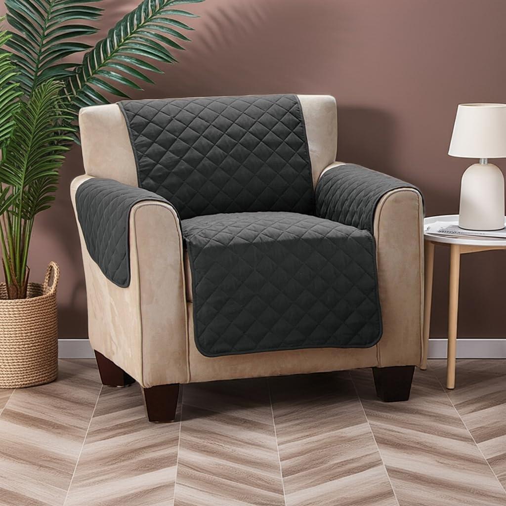Collections Etc Reversible Quilted Furniture Cover Chair Black/Gray