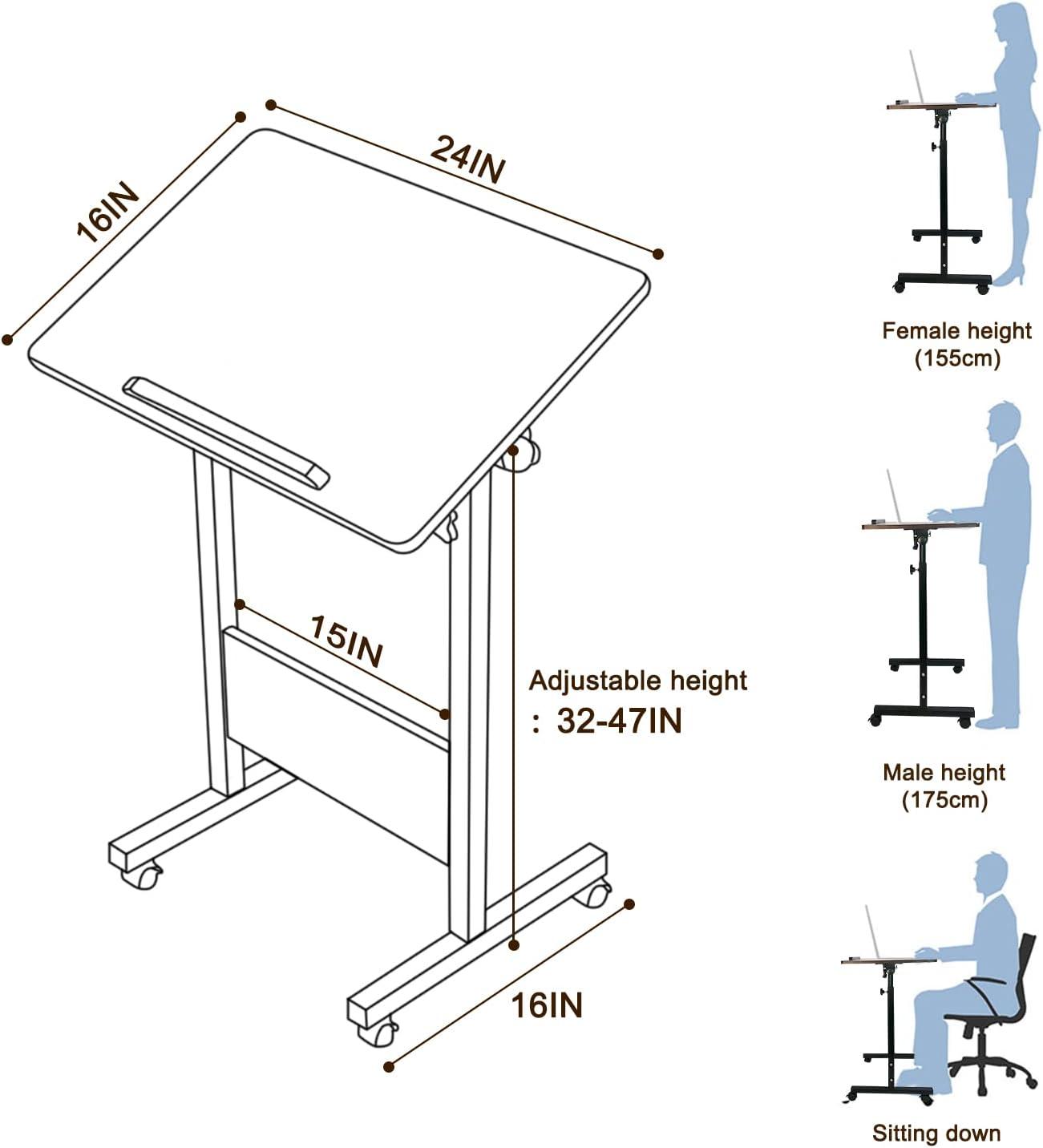 Height Adjustable Mobile Standing Desk 16×24 in,360° Flip Desk Stand Desk Home Office Table Standing Desk for Small Space Offices,Easy to Assemble(Rustic Brown Desktop)