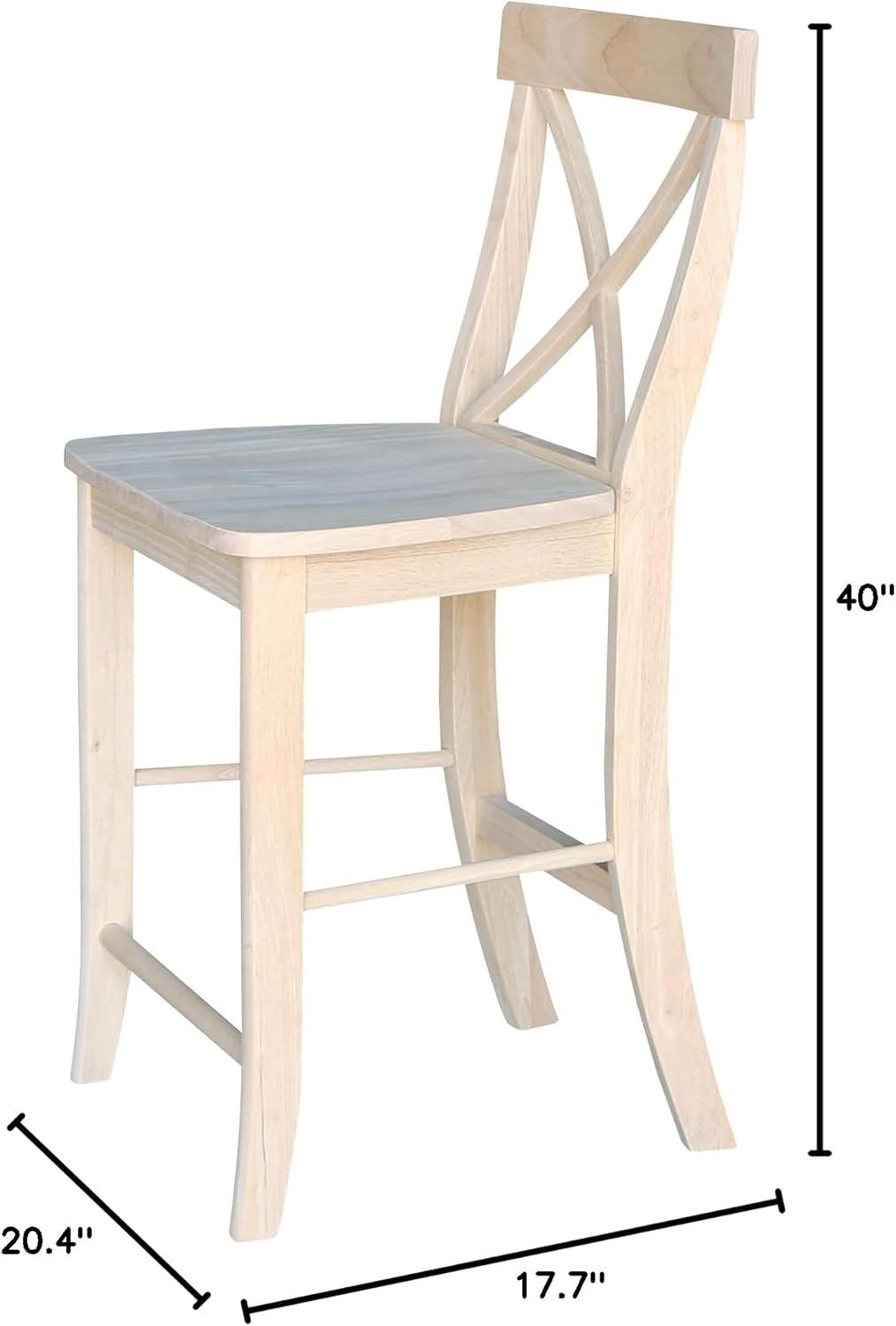 24" X Back Counter Height Barstool Unfinished - International Concepts: Hardwood Frame, Square Seat
