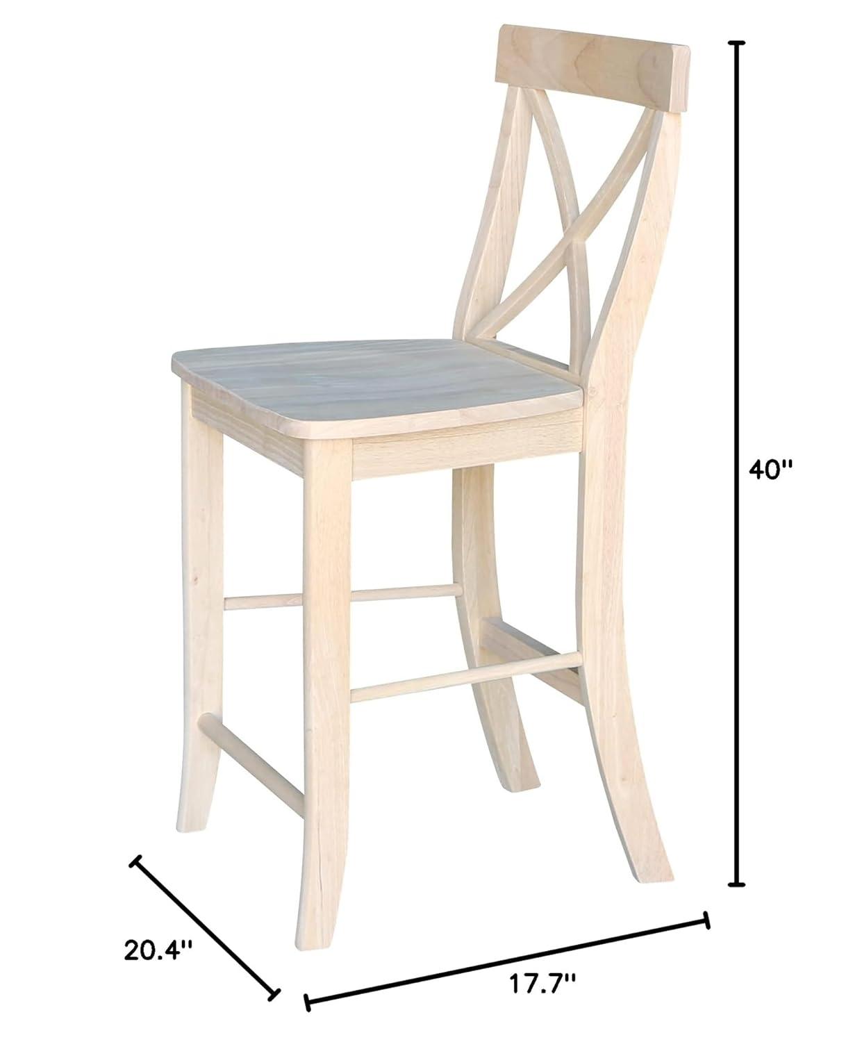 24" X Back Counter Height Barstool Unfinished - International Concepts: Hardwood Frame, Square Seat