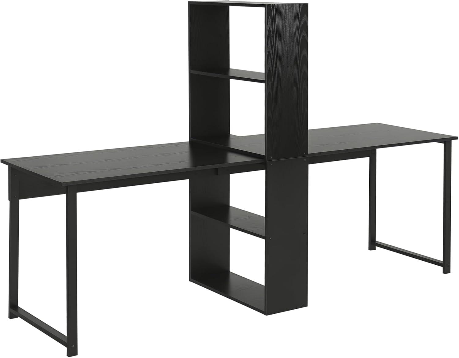 HOMCOM 88 Extra Long 2 Person Computer Desk with Storage Shelves Combo Double Workstation Storage Study Writing Table for Home Office Bookshelf Black