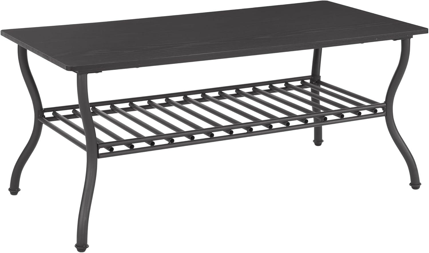 Tcbosik 3 Pieces Living Room Table Set, 40" Rectangle Coffee Table with 2 Square Side Table, Coffee Table Set with Open Shelf for Home Office, Black