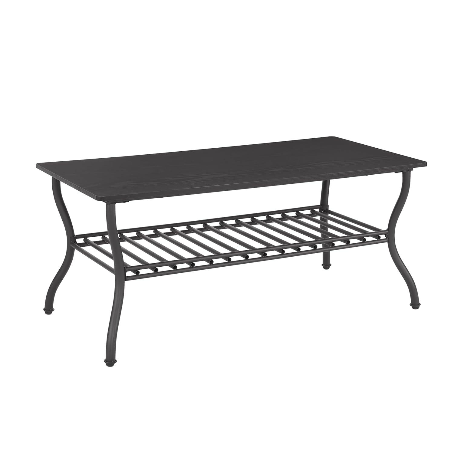 Tcbosik 3 Pieces Living Room Table Set, 40" Rectangle Coffee Table with 2 Square Side Table, Coffee Table Set with Open Shelf for Home Office, Black