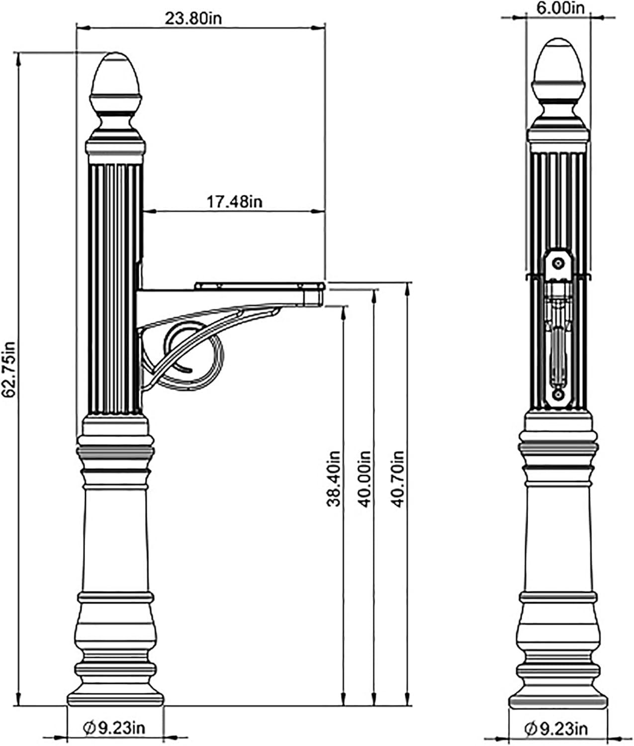 Victorian Black Polycarbonate Decorative Mailbox Post