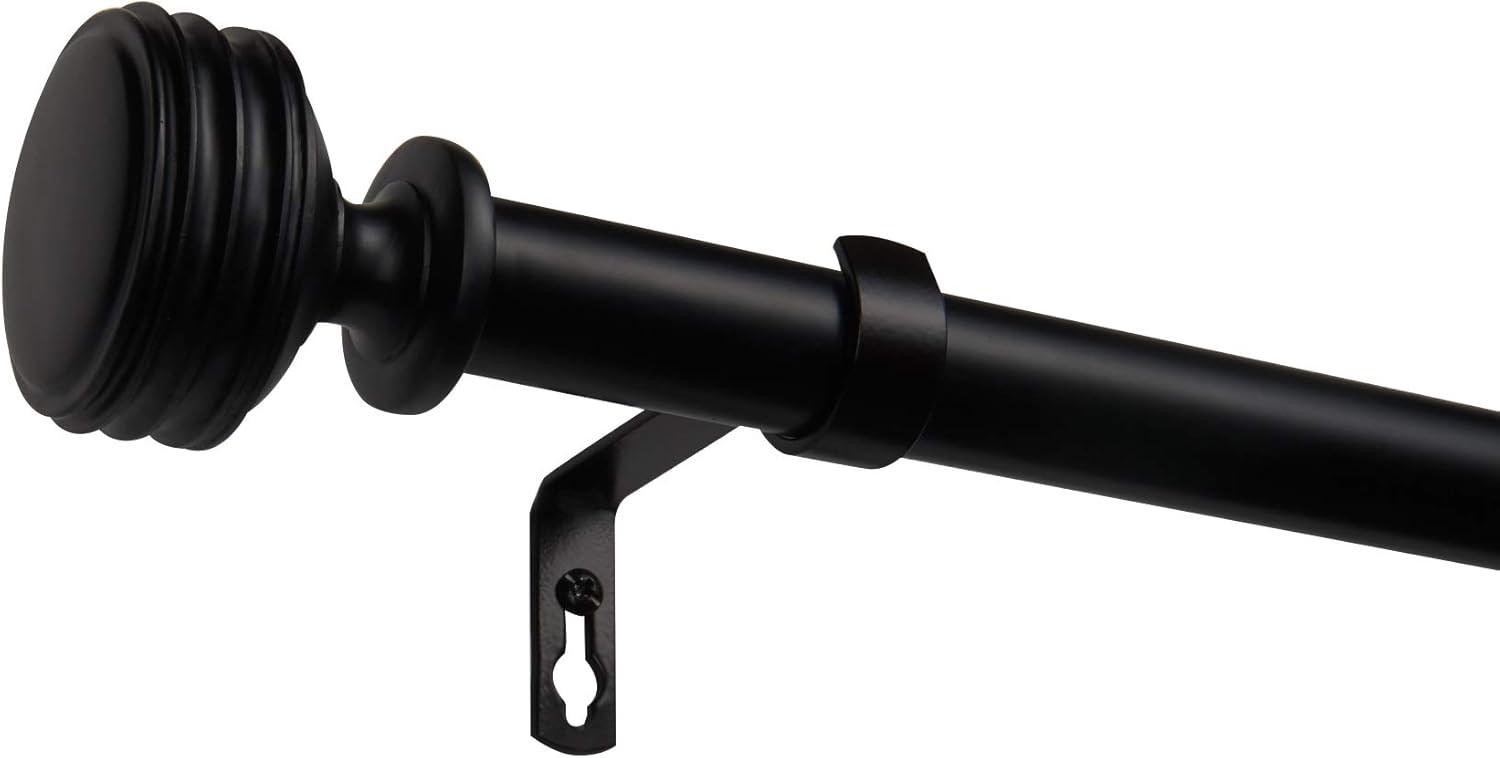 Exclusive Home 66"-120" Duke Curtain Rod - Matte Black: Iron, Single Rod, 25 lb Capacity, Rounded Cap Finial