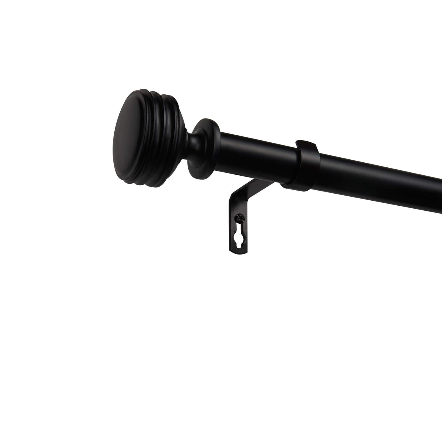 Exclusive Home 66"-120" Duke Curtain Rod - Matte Black: Iron, Single Rod, 25 lb Capacity, Rounded Cap Finial