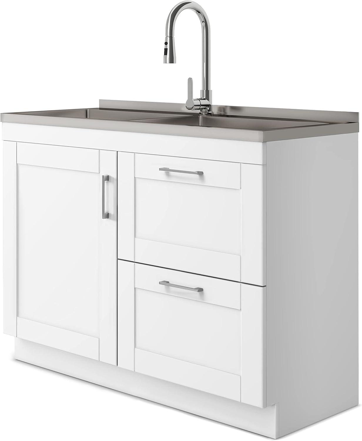 Modern Wide Shaker 46 inch Laundry Cabinet with Faucet and Stainless Steel Sink