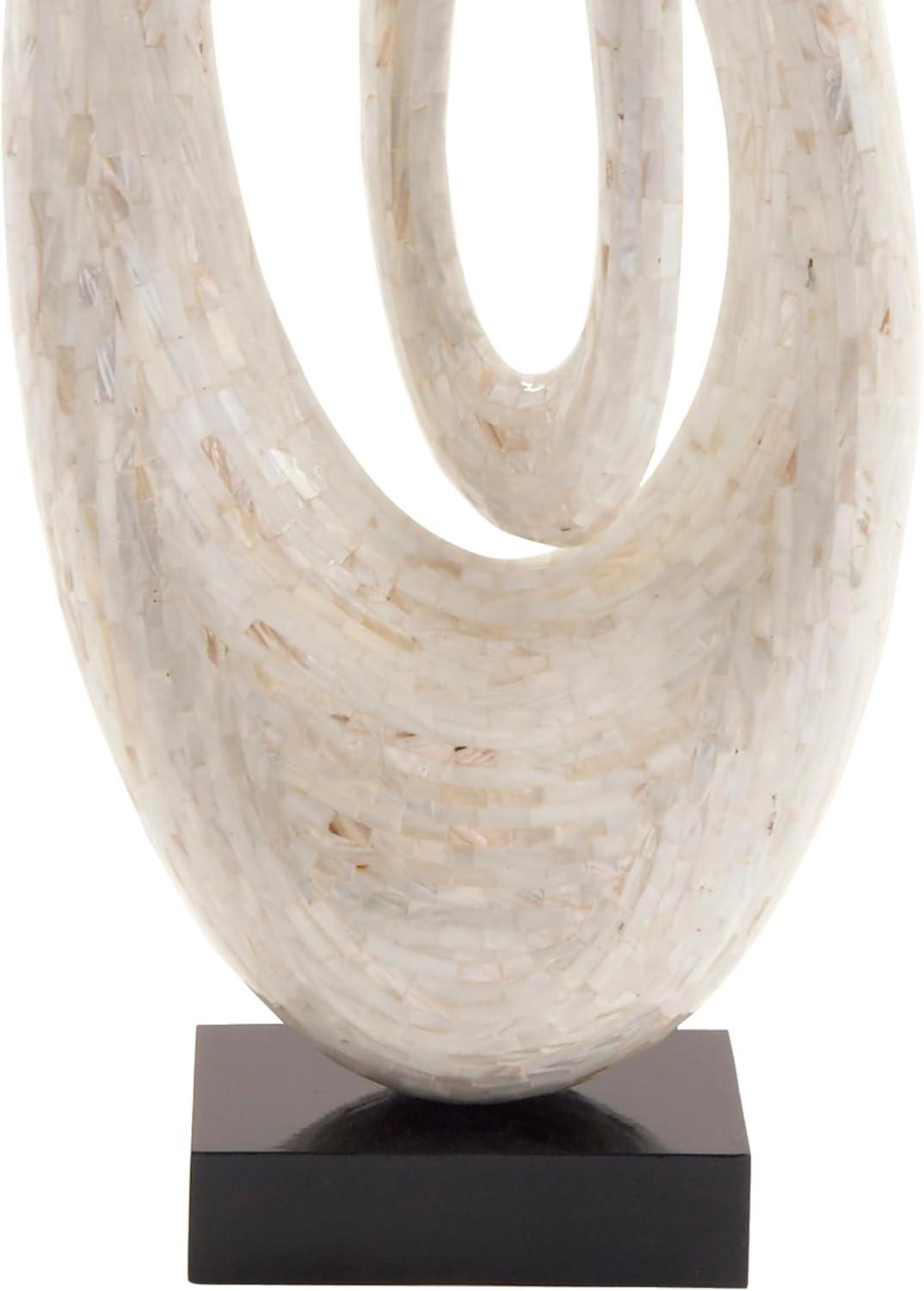 12" x 30" White Mother of Pearl Shell Swirl Abstract Sculpture with Black Base, by DecMode