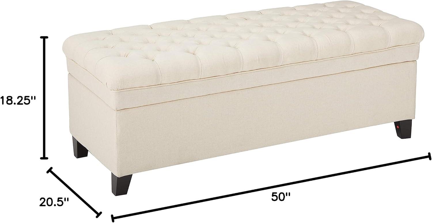 Beige Tufted Fabric Storage Ottoman with Birch Legs