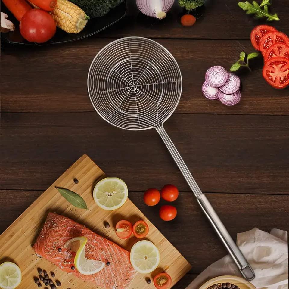 Extra Long 24 Inch Wooden Spoon and 16 Inch Stainless Steel Spider Strainer Skimmer, Large Wood Stirring Paddle for Cooking, Mixing, Home Brewing, Cajun Crawfish, Seafood and Crab Pot Boil Accessories