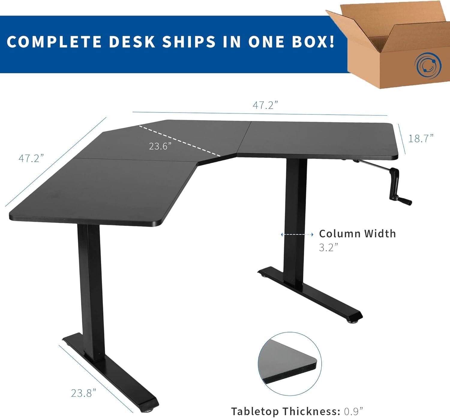 Black 47in x 47in Corner Manual Height Adjustable Desk