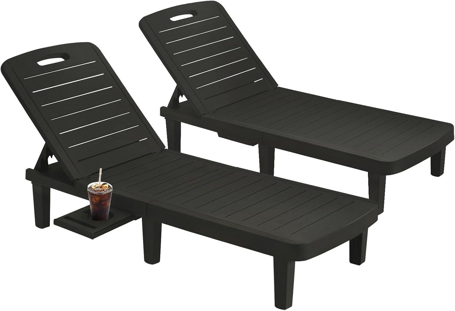 Patio Lounge Chairs Set of 2, Outdoor Chaise Lounge Chair with 4 Backrest Angles, Patio Foldable Reclining Chair Furniture for Poolside, Deck, Backyard, Black