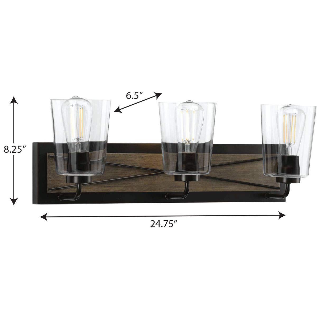 Progress Lighting Briarwood 3-Light Bath Vanity in Antique Bronze with Clear Glass Shades