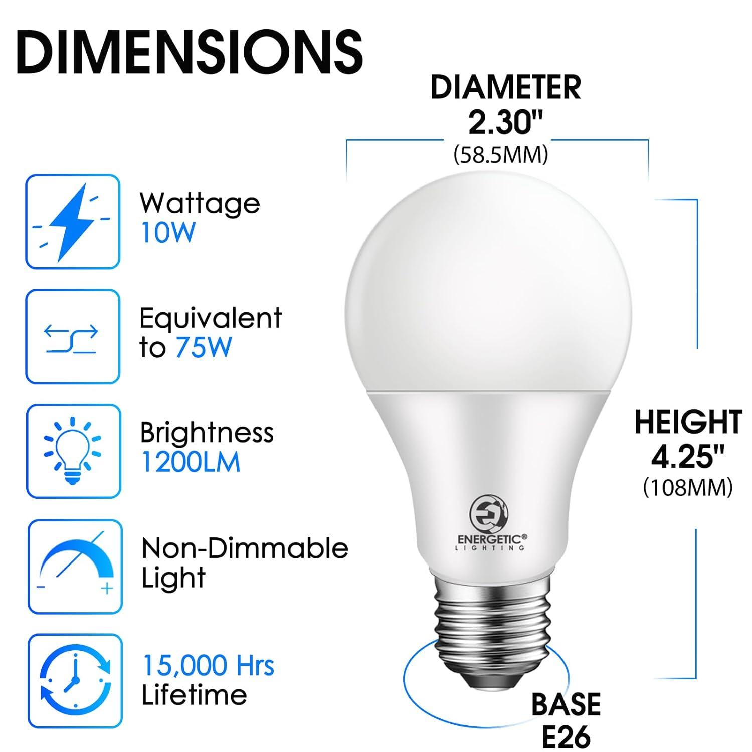 YGA03C59-10W 10 Watt A19 LED Light Bulb E26/Medium (Standard) Non-Dimmable,1200lm,4000K