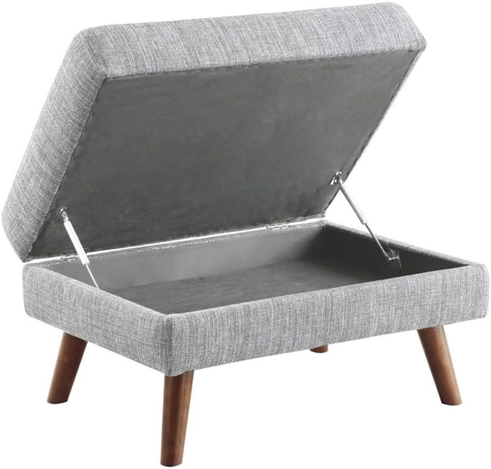 Fabric Upholstered Ottoman With Tappered Wooden Legs, Light Gray and Brown - Saltoro Sherpi