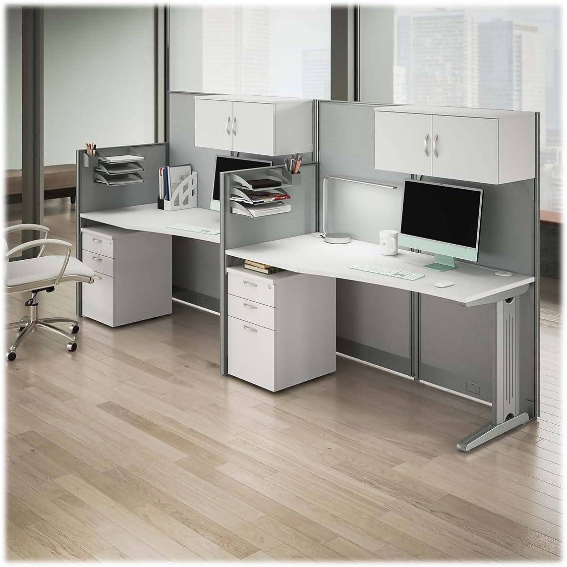 BBF Office In An Hour 2 Person Straight Cubicle Desks with Storage, Drawers, and Organizers