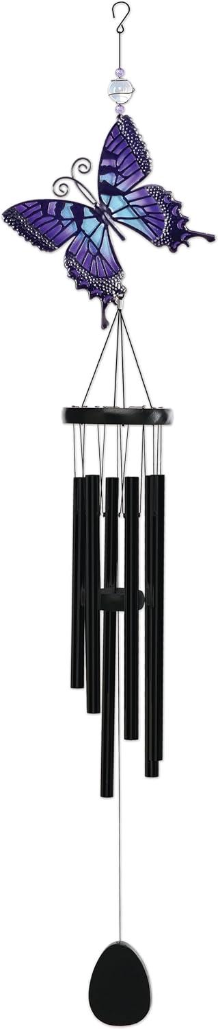 Large Purple and Black Metal Butterfly Wind Chime, 45-Inch