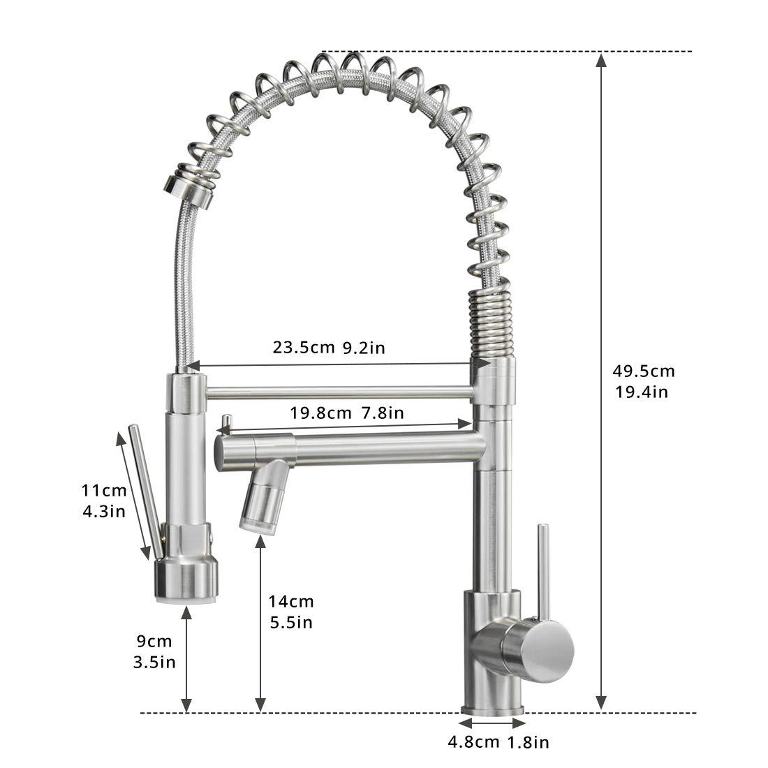 Qomolangma Commercial LED Kitchen Sink Faucet with Pull Down Sprayer, Modern Single Handle Kitchen Faucets with Light, Brushed Nickel