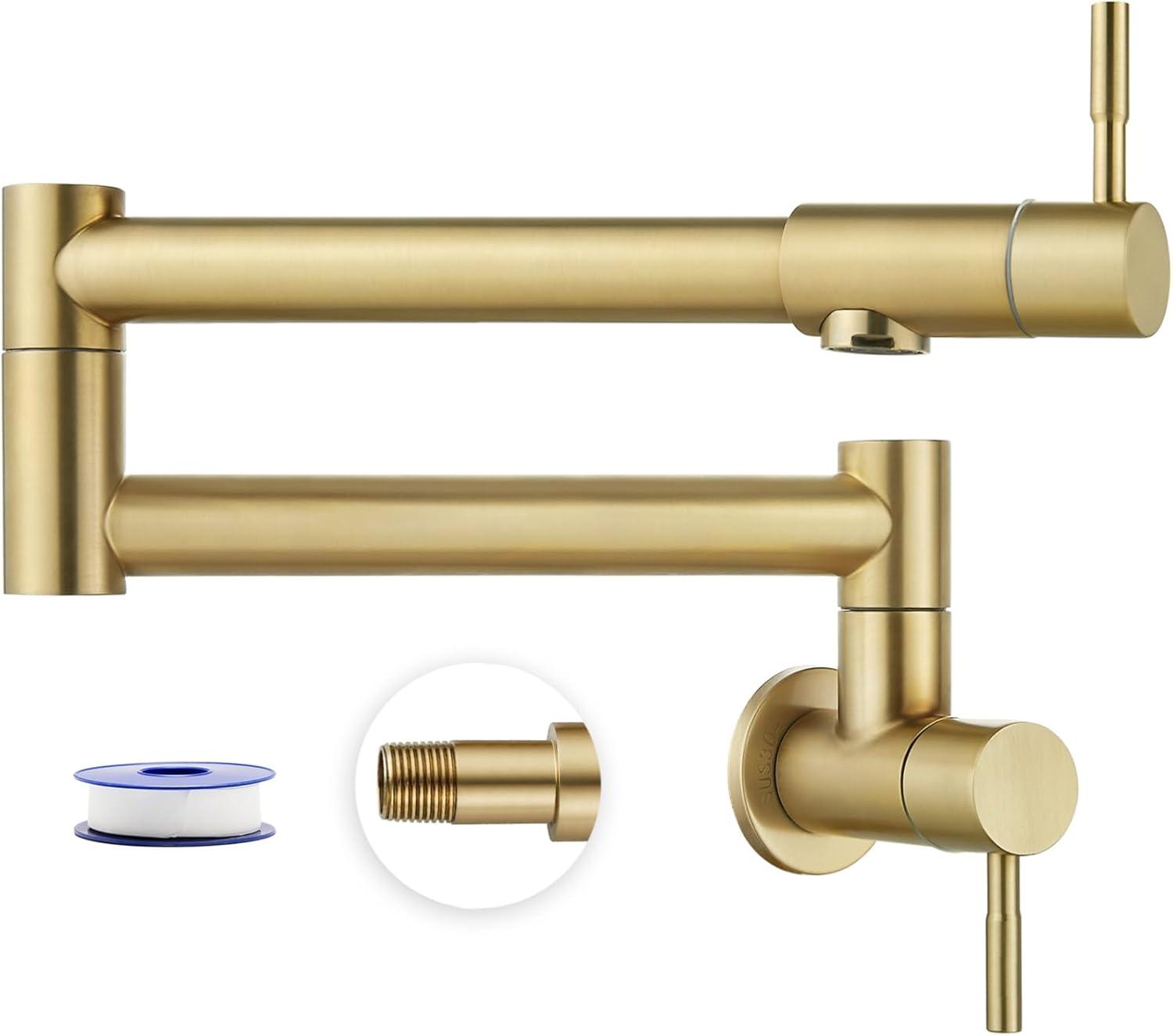 Brushed Gold Stainless Steel Wall Mount Pot Filler Faucet