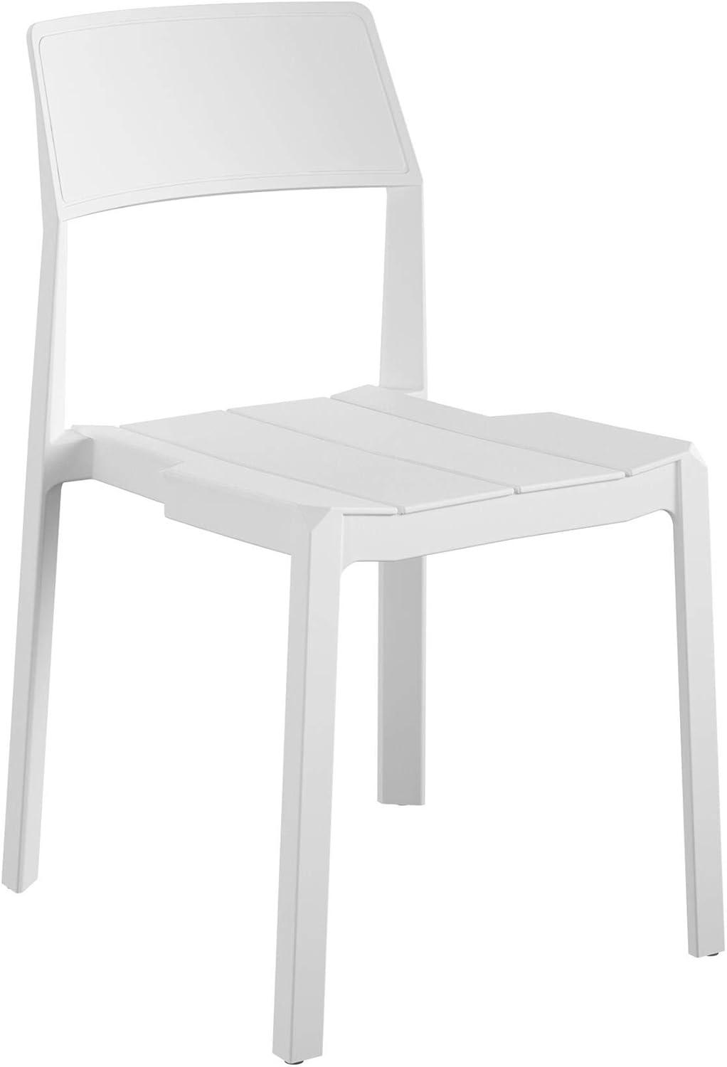 White Resin Armless Stacking Indoor/Outdoor Dining Chairs, 4-Pack