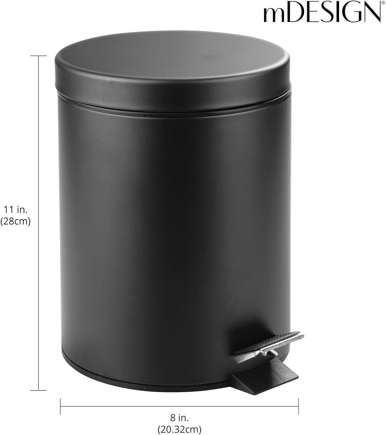 mDesign Small 1.3 Gallon Round Metal Step Trash Can with Liner/Handle - Black