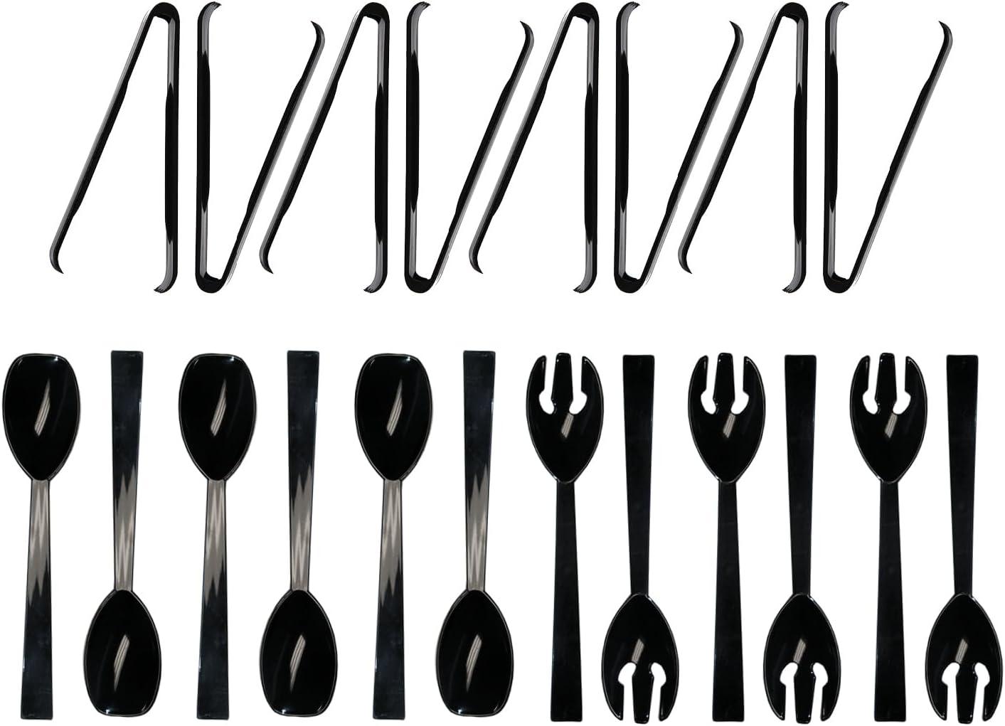 Black Hard Plastic Party Serving Utensils Kit, 20-Piece