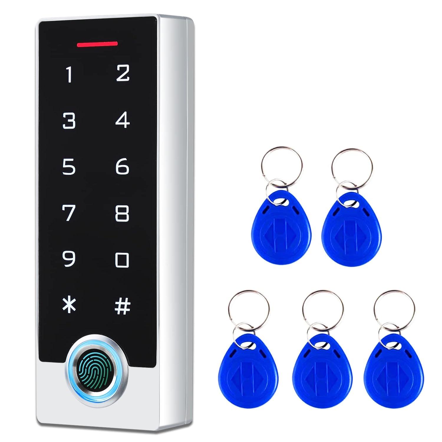 Metal Fingerprint Door Access Control Keypad System, Access Controller Stand-Alone Keypad, EM HID IC Card Reader + 5pcs ID Key Fobs, Weatherproof WG26/34 10000 Users for Garage, Door Lock Opener
