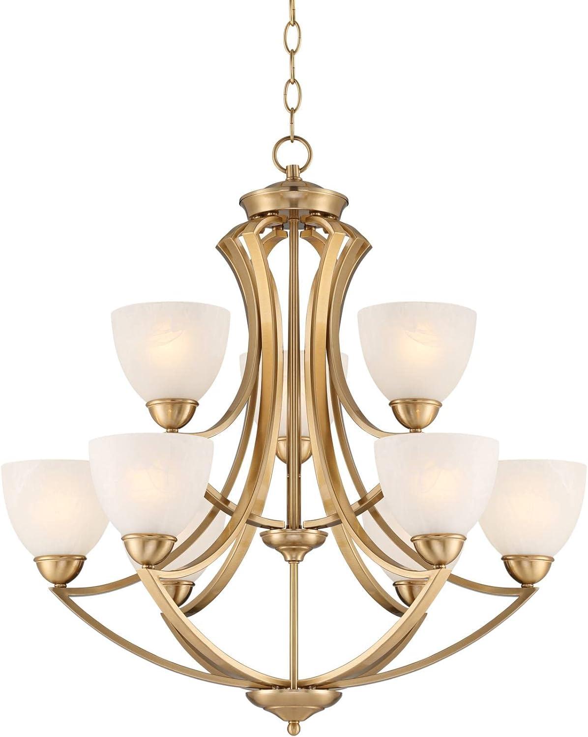 Possini Euro Design Milbury Soft Gold Chandelier 30" Wide Industrial Tiered White Glass Shade 9-Light Fixture for Dining Room House Kitchen Island