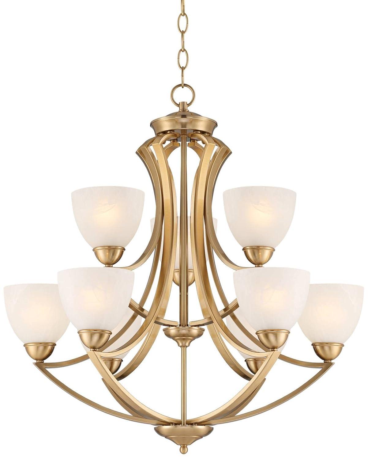 Possini Euro Design Milbury Soft Gold Chandelier 30" Wide Industrial Tiered White Glass Shade 9-Light Fixture for Dining Room House Kitchen Island