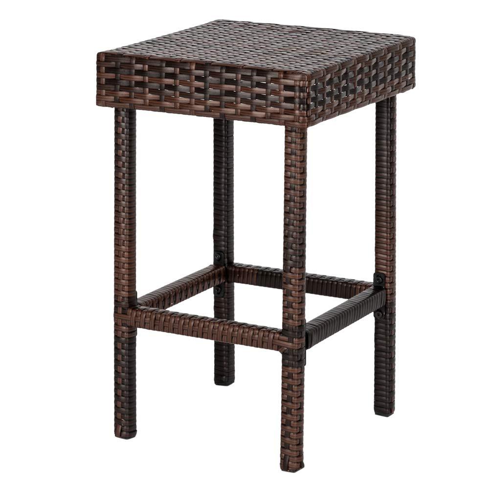 Hassch 24" Counter Height Rattan Wicker Bar Stools Set of 4, Bistro Pub Backless Barstools, Kitchen Dining Room Chairs, Indoor Outdoor Furniture (Brown)