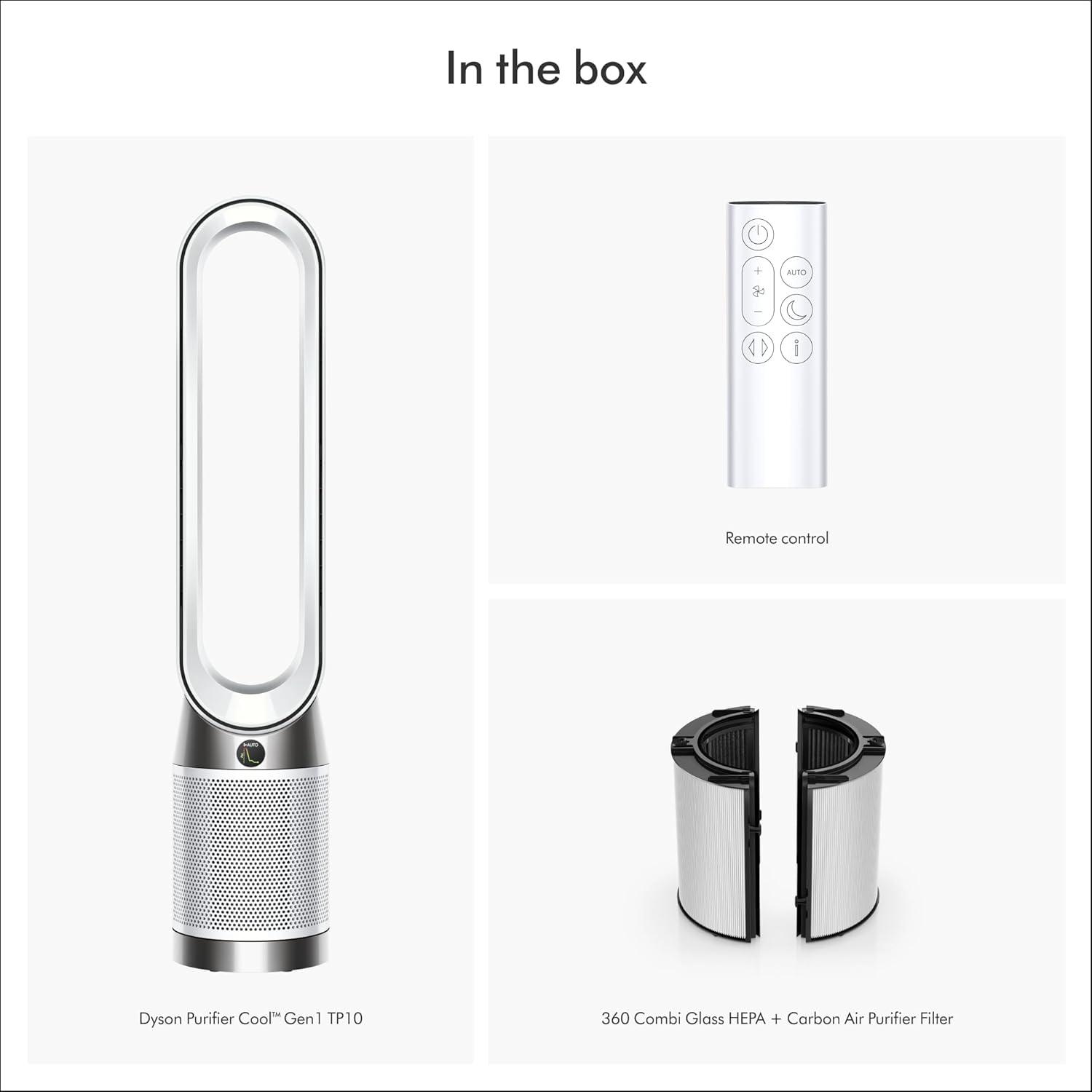 Dyson Purifier Cool Gen1 TP10: HEPA Air Purifier & Fan, 10 Settings, Captures Allergens, White/Nickel, Electric, 2-Year Warranty