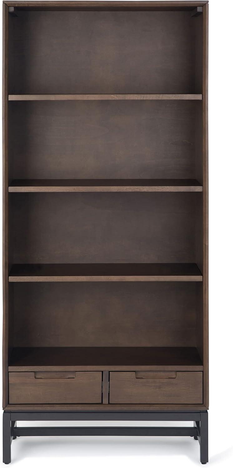 Simpli Home Banting Solid Hardwood Mid Century Bookcase In Walnut Brown