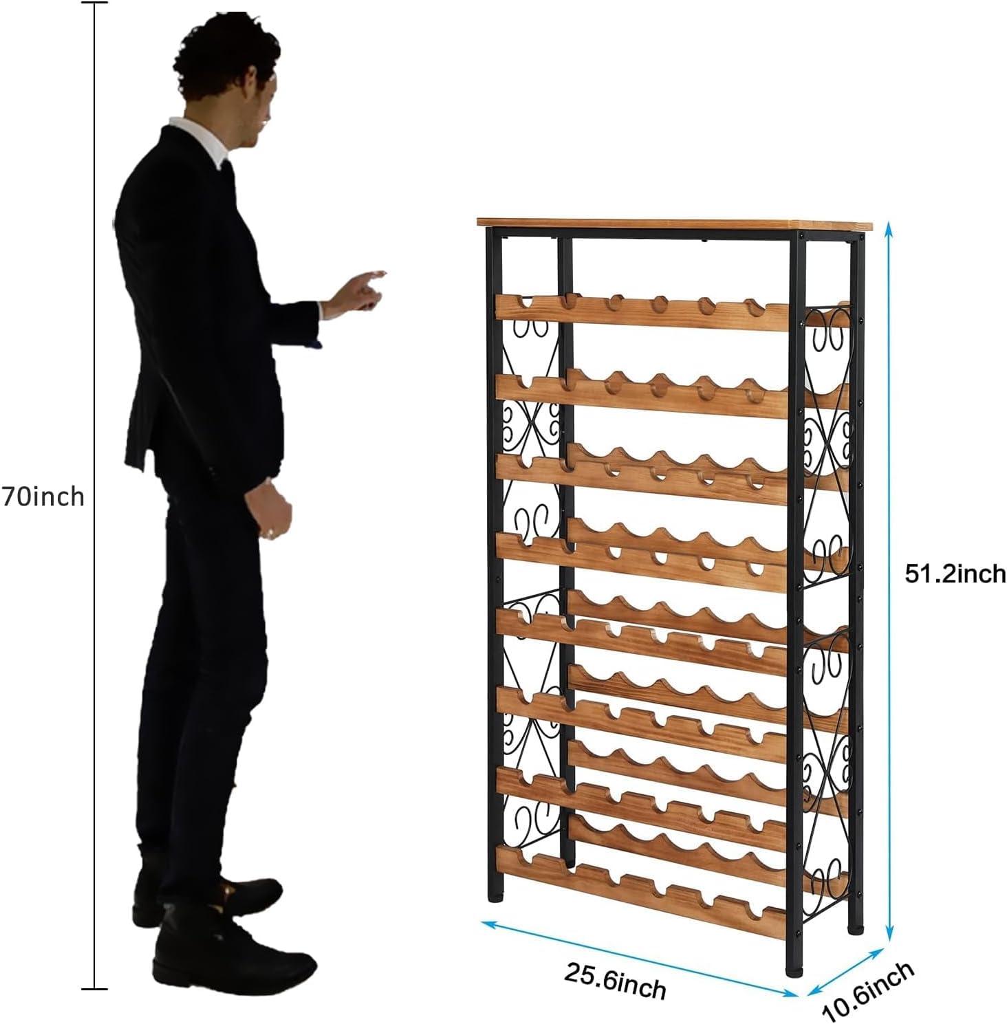 48 Bottles Floor Wine Rack with Wood Top,8 Tier Wine Storage Stand