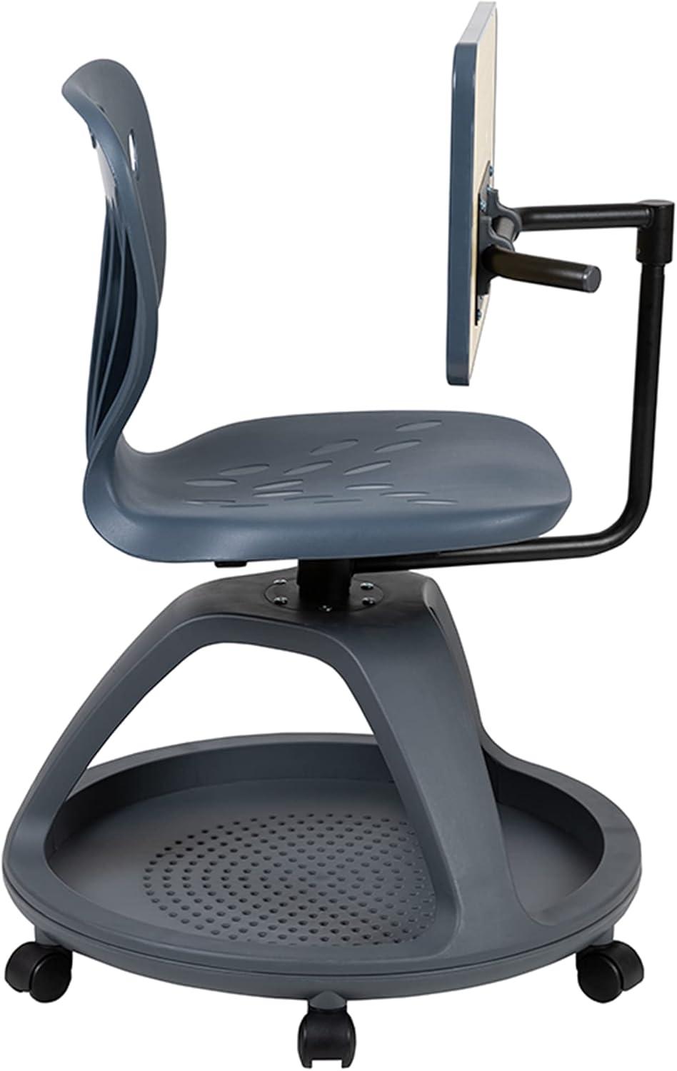 Versatile Gray Mobile Desk Chair with Tablet Arm and Storage