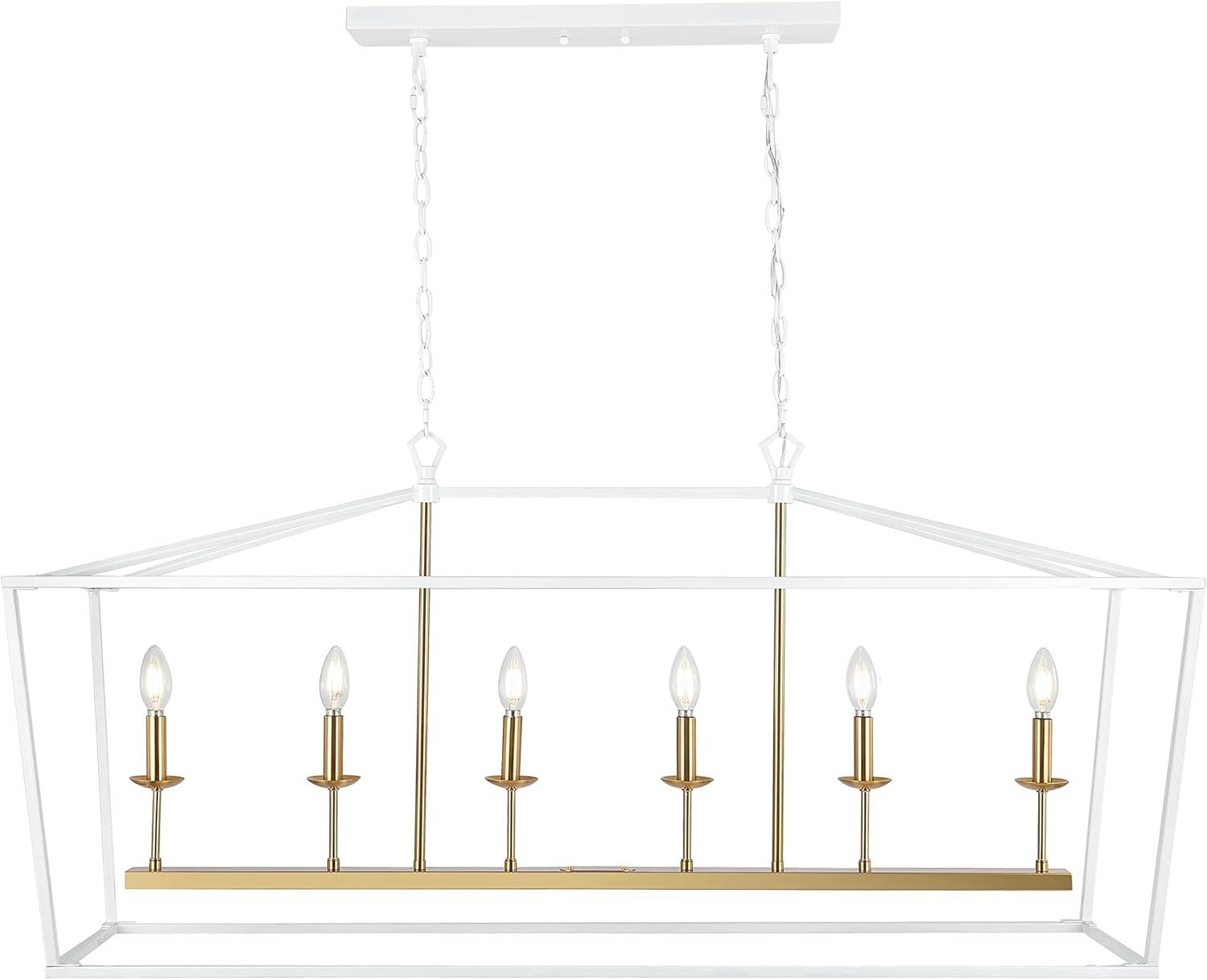 JONATHAN  Y Pagoda 49" Metal Linear Classic Traditional 6 -Light White Farmhouse Lantern Large Hanging Kitchen island light