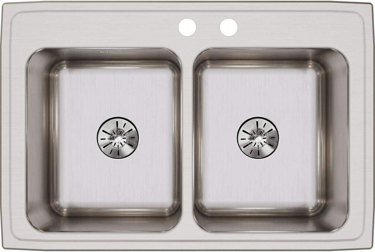 Elkay DLR332210PDMR2 Lustertone 33" L x 22" W Double Basin Drop-In Kitchen Sink with Drain Assembly