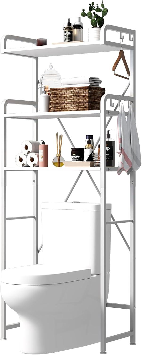 White Metal and Particleboard Over-the-Toilet Storage Rack