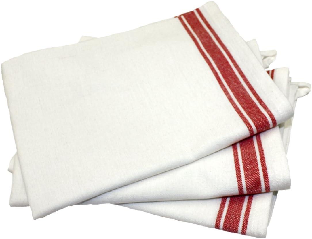 Vintage Red Stripe Cotton Kitchen Towel Set