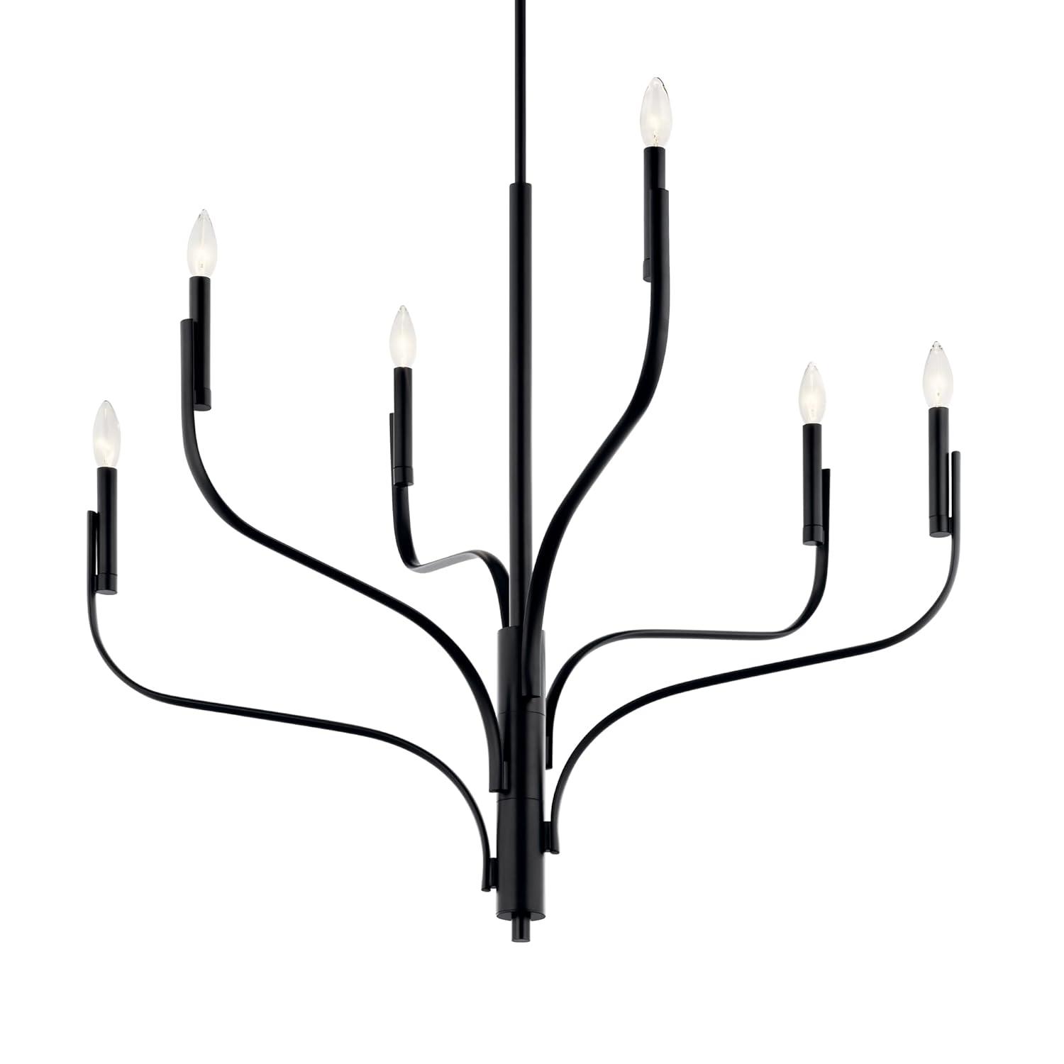 Kichler Livadia 6 -Light Brushed Black Modern/contemporary Bare bulb For Use in Bedrooms, Dining Rooms, Foyers, Kitchens, Living Rooms Chandelier