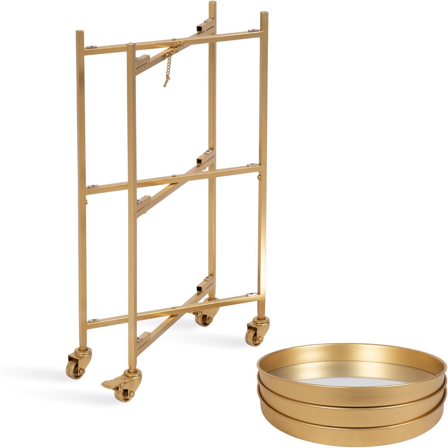 Kate and Laurel Celia Round Metal Bar Cart, 15.25x15.25x28.25, Gold