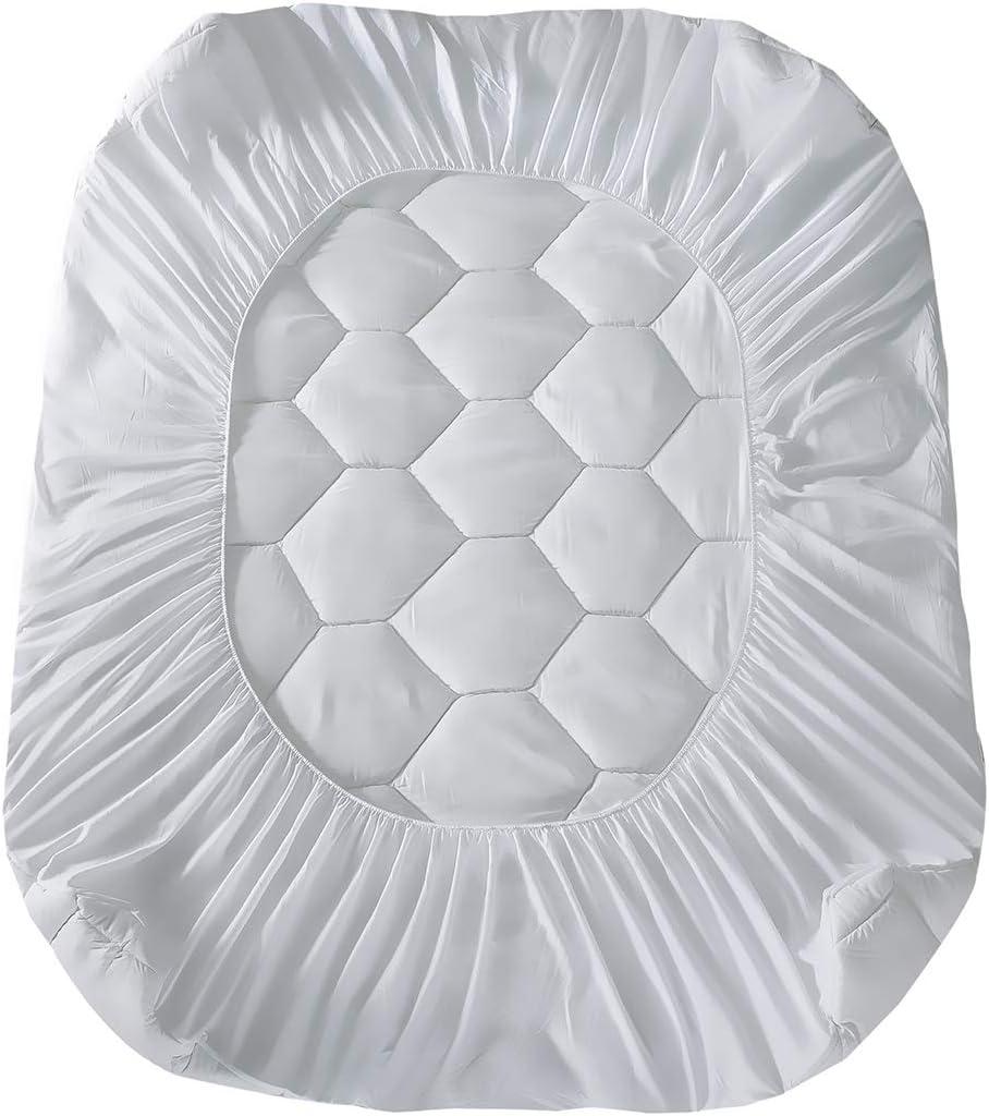 Queen White Down Alternative Quilted Mattress Pad with Deep Pockets