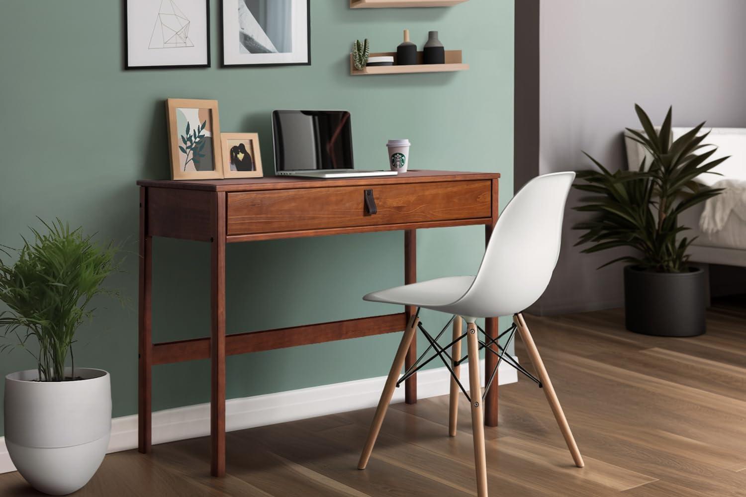 Memomad Bali Modern Home Office Desk with Drawer and Smart Storage for All Ages (35in Width, Caramel Brown Wood)