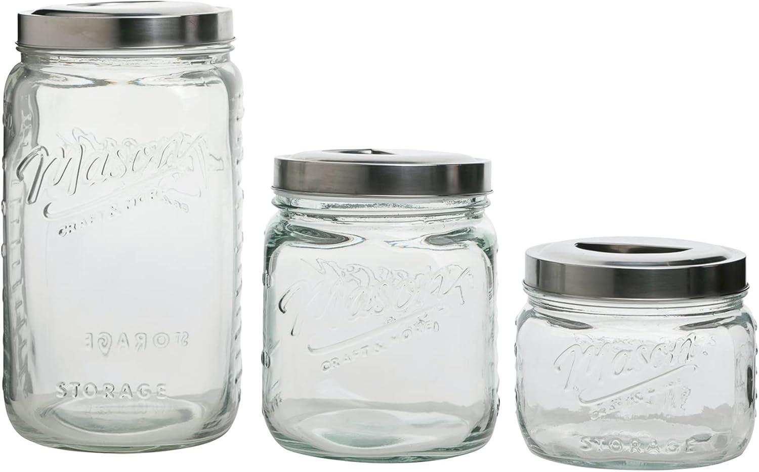 Mason Clear Glass Round Canister Set with Pop-Up Lid, 3-Piece