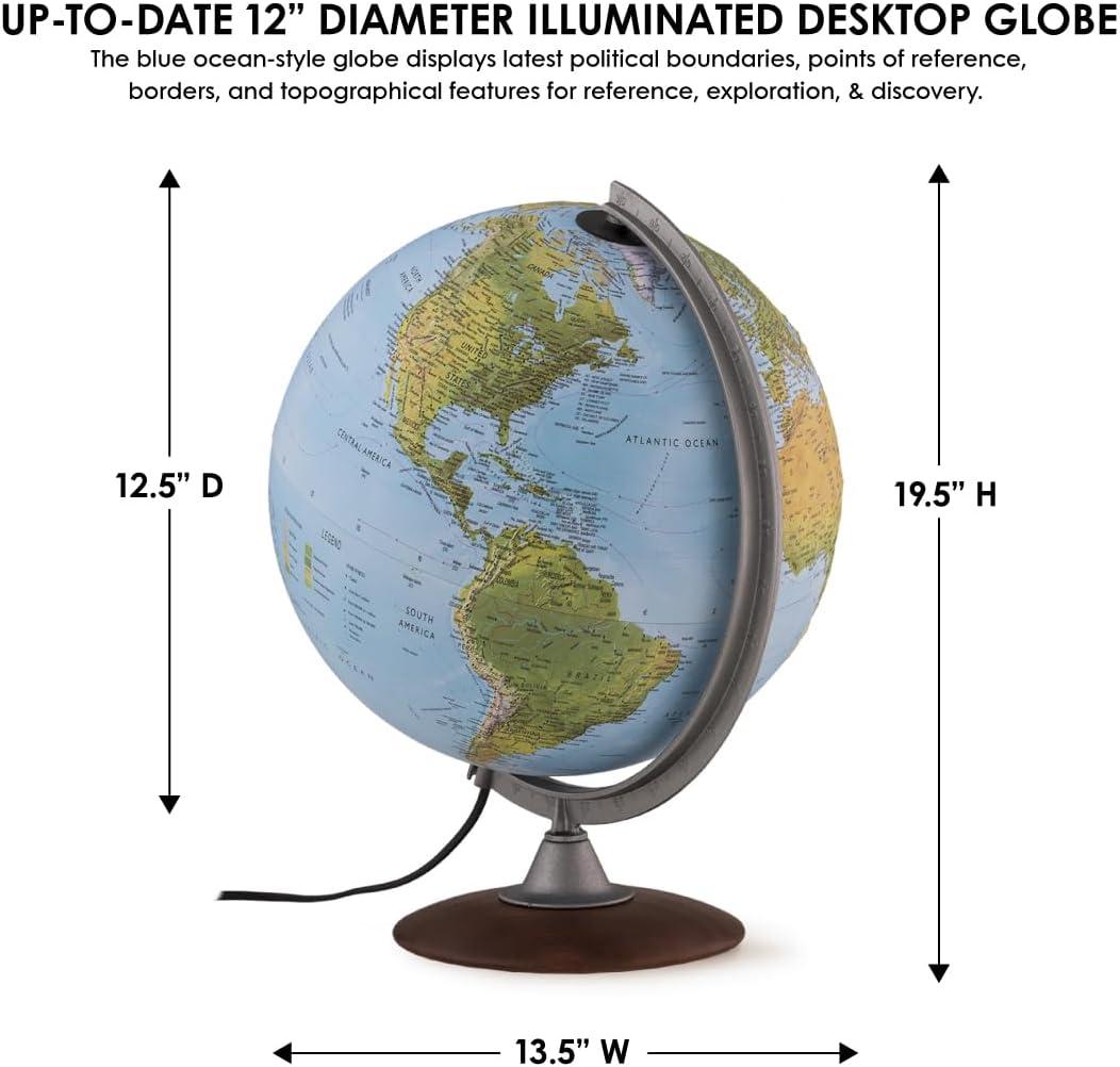 Tactile Blue Ocean Physical Relief Globe - Waypoint Geographic: 12" Diameter, Political Boundaries, Major Cities, Plastic