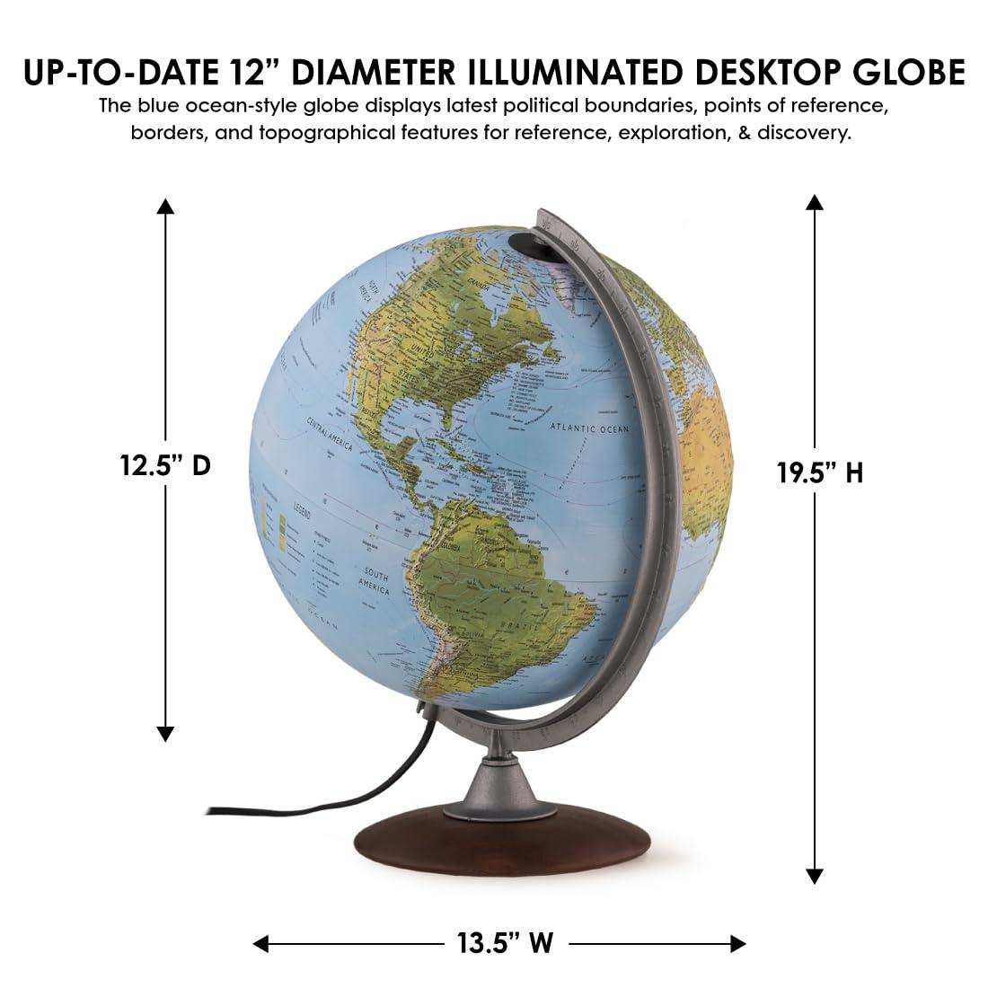 Tactile Blue Ocean Physical Relief Globe - Waypoint Geographic: 12" Diameter, Political Boundaries, Major Cities, Plastic