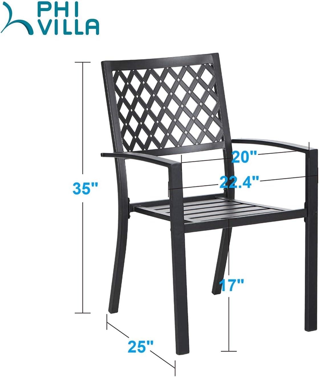 Black Steel Stackable Outdoor Dining Armchairs with Lattice Back (Set of 4)