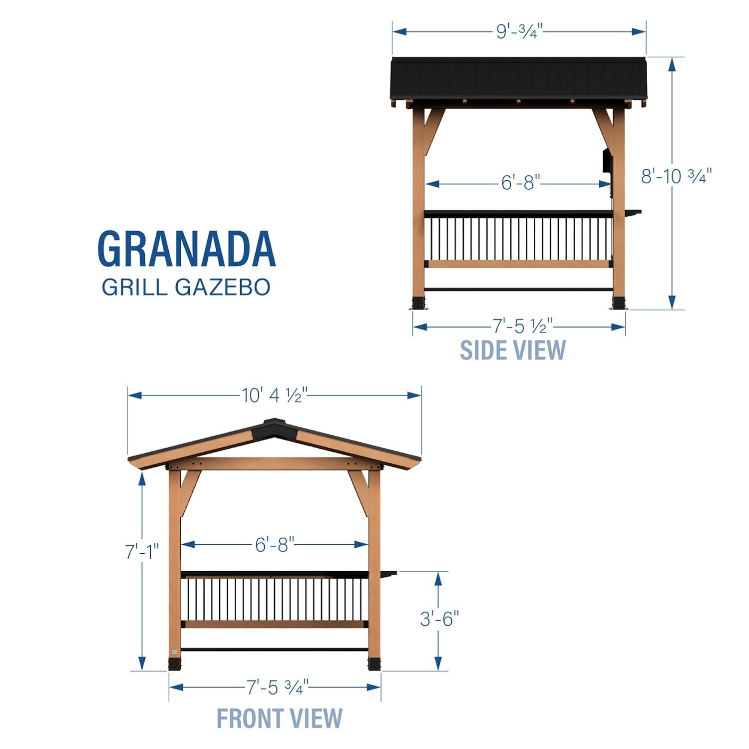 Backyard Discovery Backyard Discovery Granada 10' x 9' Cedar Wood Outdoor BBQ Grill Gazebo with Hardtop Galvanized Steel Roof and Bar Tops
